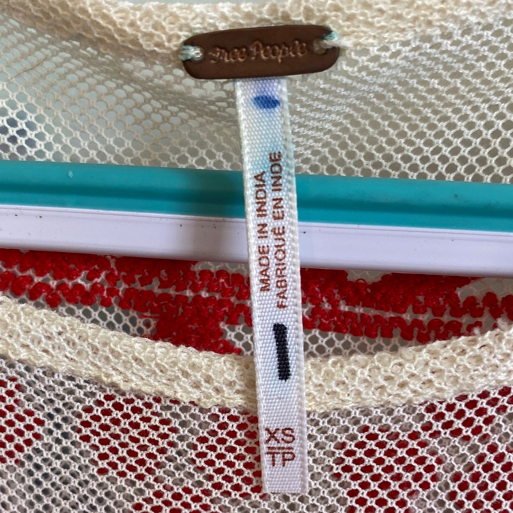 Free People Cream and Red Embroidered sheer Long Sleeve Dress - Picture 15 of 16